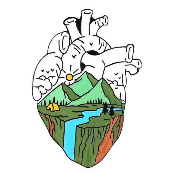 Jewelry - 6/$30 Wilderness Camp Site Heart Organ Enamel Pin